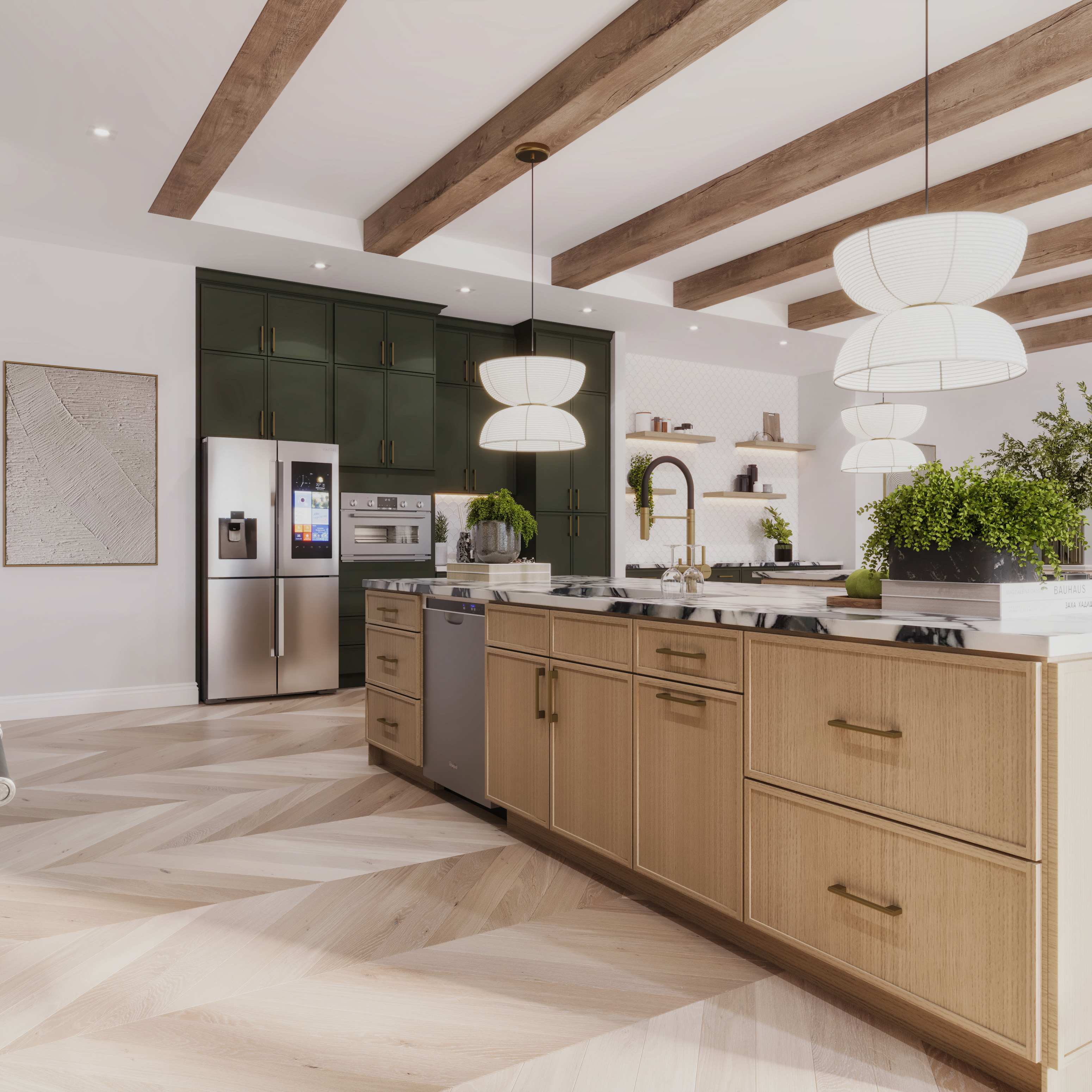 Slim Shaker cabinetry in a finished kitchen